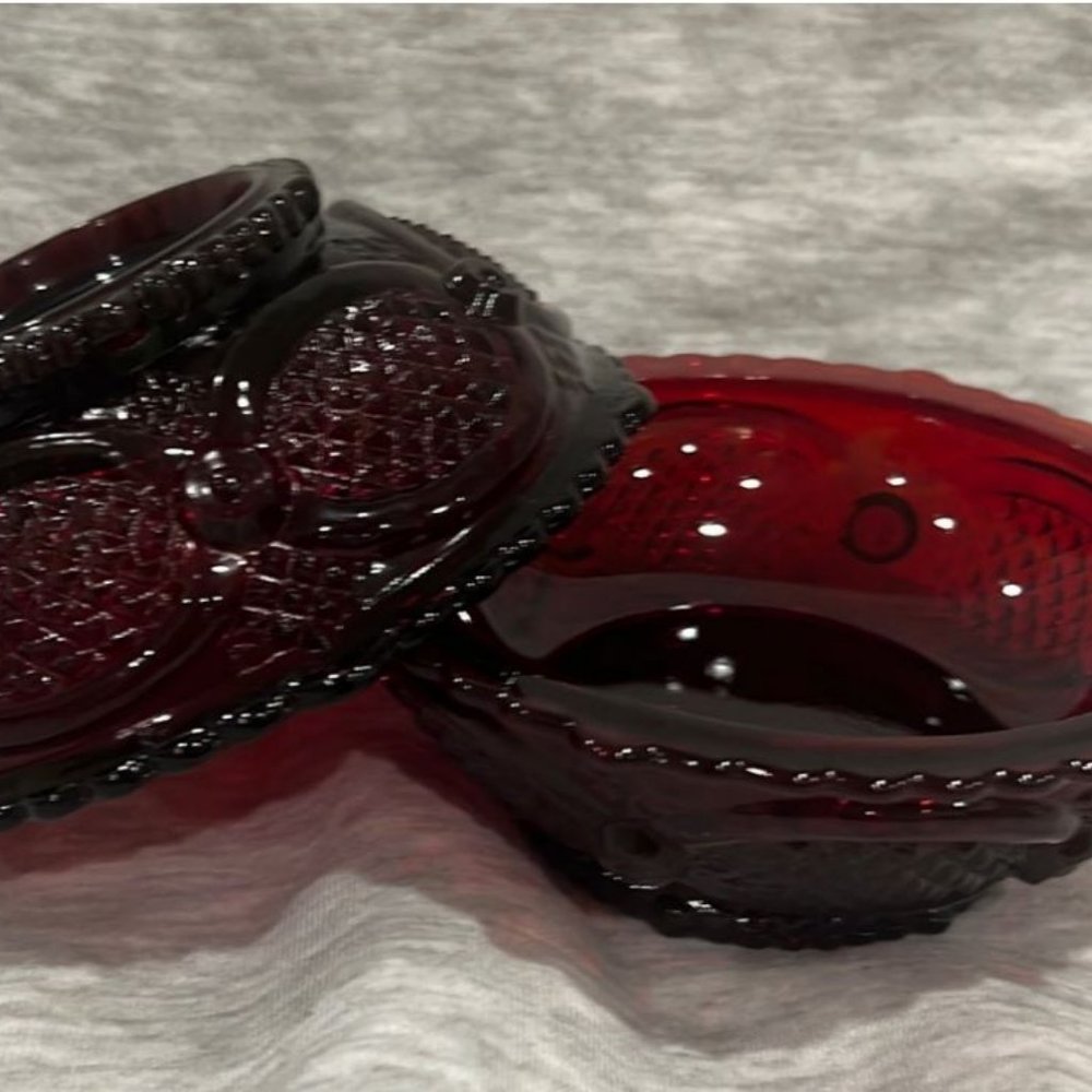 Avon cape cod red 1876 glass - pair of dessert bowls